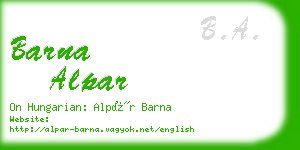 barna alpar business card